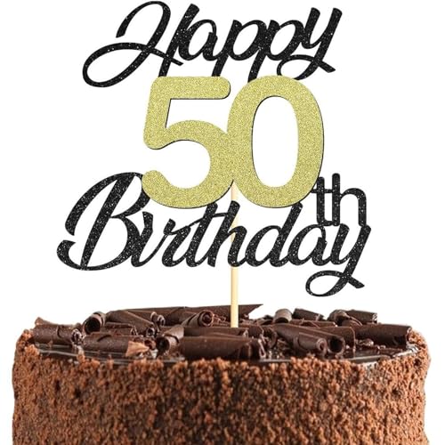Tortenaufsatz zum 50. Geburtstag, goldfarben und schwarz, personalisierbar, "Happy 50th Birthday", Kuchendekoration, fabelhafte Prost bis zum 50. Geburtstag, für Damen und Herren, perfekt für Tortenaufsatz zum 50. Geburtstag, goldfarben und schwarz, personalisierbar, "Happy 50th Birthday", Kuchendekoration, fabelhafte Prost bis zum 50. Geburtstag, für Damen und Herren, perfekt für von Yclekiqa