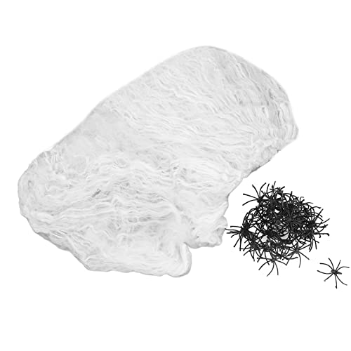 Yctze Halloween Spider -Webdekorationen mit 40 Spinnen, Handgeknotete Elastizitätsdesign für Gruselige Partydekoration von Yctze