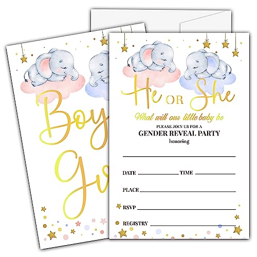 Ycyfckdr Elefanten-Einladungskarten für Mädchen, Jungen, Babyparty-Einladungskarten, Partydekor, 25 Einladungen zum Ausfüllen mit Umschlägen (a03) von Ycyfckdr