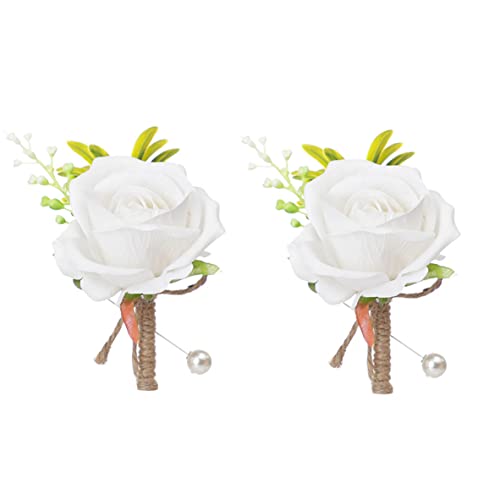 YdseozOA 2 Stück Korsage Hochzeit Boutonniere Künstliche Rosen Blumen Blumenstrauß Brosche Dekor für Braut Bräutigam Hochzeit Prom Party Bankett Rosen Boutonniere (Weiß) von YdseozOA