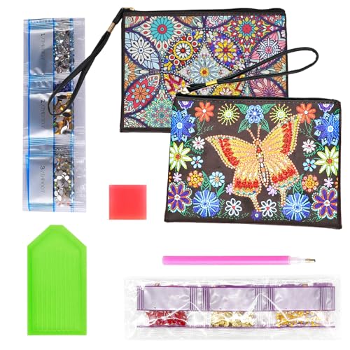 YdseozOA 2-teiliges 5D-Diamant-Malerei-Taschen-Set, doppelseitige kleine Kosmetiktasche, Geldbörsen, DIY-Diamant-Malerei-Kosmetiktasche, Diamant-Kunst-Taschen, Diamant-Bastelset von YdseozOA