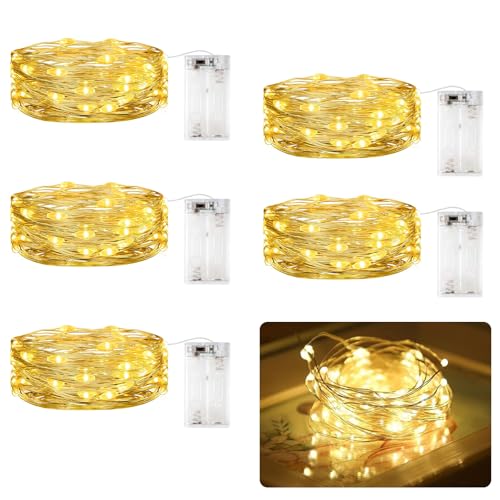 YdseozOA 5 PCS LED Lichterkette Batterie mit Timer, 2M 20 LED Micro wasserdichte Lichterkette Innen für Party Weihnachten Hochzeit Halloween Lichter Flaschendekoration, Warmweiß von YdseozOA