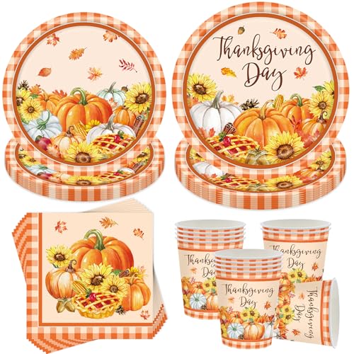 50 Stück Herbst Partygeschirr Set,Danksagung Geschirr Set,Thanksgiving Kürbis Papier Teller,Herbst Partygeschirr Geburtstag Teller Servietten Pappbecher,für Herbstfeier Party Zubehör für 10 Gäste von YeahBoom