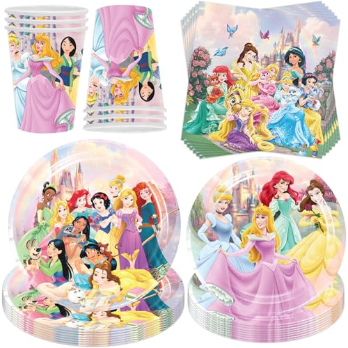 50 Stück Princess Partygeschirr Set,Princess Party Dekorationen mit Teller Servietten Tassen,Thema Partygeschirr Set,Kindergeburtstag Mädchen für 10 Gäste von YeahBoom