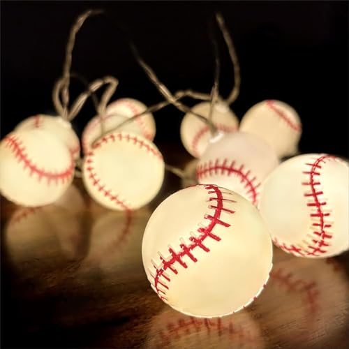 Baseball Lichterkette,1.5M 10LED Kinderzimmer Lichterkette,LED Lichterkette Baseball Design Batteriebetrieben,für Themenparty,Weihnachten,Inneneinrichtung,Party Deko von YeahBoom