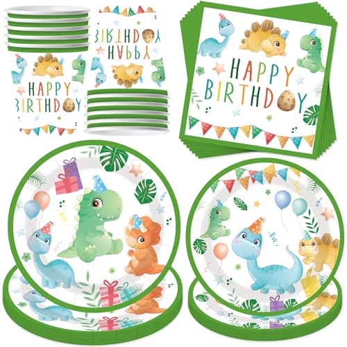 50 Stück Dinosaurier Geburtstag Geschirr Set,Dino Partygeschirr Set,Dinosaurier Geschirr,Dinosaurier Party Deko Set,Partygeschirr Set Pappteller Kindergeburtstag Mit Teller Becher Servietten von YeahBoom