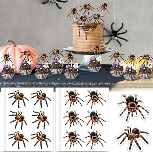 Halloween Tortendeko,60 Stück Spinnen Cupcake Topper,Spinnen Tortenaufsatz Kuchen,Kuchendeko für Halloween Thematische Kuchendekoration Geburtstag Party von YeahBoom