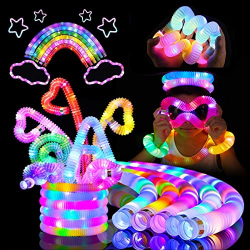 Knicklicht Pop Tubes,12PCS Leuchtstäbe,LED Leuchtspielzeug,LED Stretchrohr,Party Supplies Leuchtstäbe,Partyzubehör im Dunkeln Röhrchen,Geburtstagsparty Dekoration Set, Leuchtende Armbänder Party Deko von YeahBoom