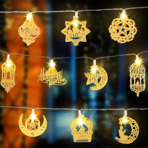 LED Ramadan Lichterkette,1M 65LED Muslim Ramadan Licht,Ramadan Dekorative Fee Licht,Eid Ramadan Laternen,Eid Mubarak Licht,Stern Mond Lichterketten,Lichterketten für Eid Dekorationen [Energieklasse E] von YeahBoom