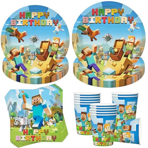 50 Stück Partygeschirr Set,Kindergeburtstag Partygeschirr,Geburtstag Party Geschirr Set,Partyzubehör Pappteller Set,Mit Teller Becher Servietten,Party Geschirr für 10 Gäste von YeahBoom