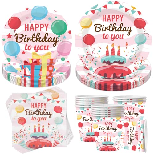 50 Stück Bunte Partygeschirr Set,Geburstag Partygeschirr Pappteller Set,Partygeschirr Geburtstag,Thema Partygeschirr Set,Geburtstag Deko,Kindergeburtstag Mädchen Junge für 10 Gäste von YeahBoom