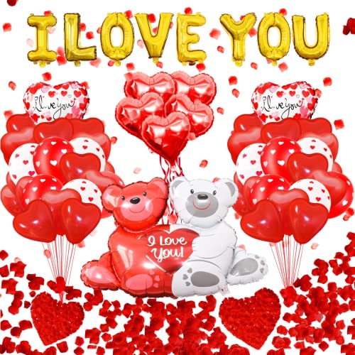 Valentinstag Luftballons Dekoration,I Love You Teddybären Ballon,Hochzeit Deko Set,Rote Rosenblätter,Romantische Deko für Hochzeit,Heiratsantrag,Hochzeit Verlobungsfeier,Jahrestag. von YeahBoom