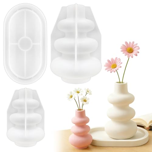 YeahBoom 3 Stück Vase Silikonform,4 Vase+1 Paletten,DIY Vases Resin Formen,Blumenvase Silikonformen,Handgefertigte Silikonform,Epoxidharz Formen Moulds,Zur Herstellung von Vasen von YeahBoom