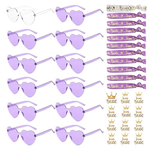 YeahBoom 36 Stück JGA Brille Team Braut Armbänder,Bride to Be Herz Brille Set,12Herz Sonnenbrille+12Bride Tattoo Aufkleber+12Bride Armband,Jungesellinnenabschied Frau Accessoires,JGA Deko Accessoires von YeahBoom