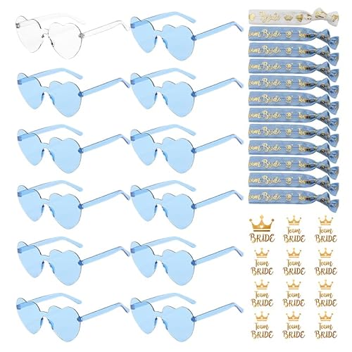 YeahBoom 36 Stück JGA Brille Team Braut Armbänder,Bride to Be Herz Brille Set,12Herz Sonnenbrille+12Bride Tattoo Aufkleber+12Bride Armband,Jungesellinnenabschied Frau Accessoires,JGA Deko Accessoires von YeahBoom