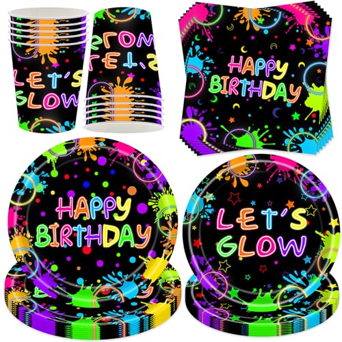 YeahBoom 50 Stück Happy Brithday Neonfarbenes Partygeschirr Set,Glow Party Partygeschirr Set,Neonfarbenes Partyzubehör Geburtstage Mit Teller Becher Servietten,Party Geschirr für 10 Gäste YeahBoom 50 Stück Happy Brithday Neonfarbenes Partygeschirr Set,Glow Party Partygeschirr Set,Neonfarbenes Partyzubehör Geburtstage Mit Teller Becher Servietten,Party Geschirr für 10 Gäste von YeahBoom