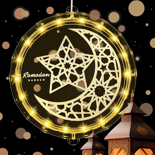 YeahBoom Eid Ramadan Dekorative Fenster Lichte,LED Muslim Ramadan Lichter,Eid Ramadan Dekorative Fee Licht,Islam Mubarak Dekoration LED Lichter Leuchten,Ramadan Fee Lichterketten für Innen Party Deko von YeahBoom