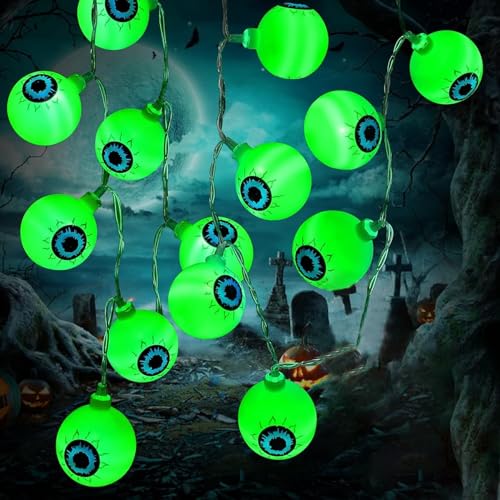 YeahBoom Halloween Lichterkette,150CM 10 LEDs Halloween Lichterkette Augäpfel Grüne,Batteriebetrieben,Augapfel Lichterketten für Party Dekoration und Draußen Innen Spukhäuser von YeahBoom
