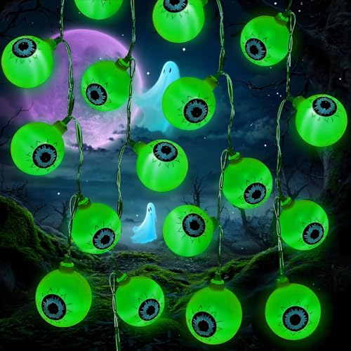 YeahBoom Halloween Lichterkette,300CM 20 LEDs Halloween Lichterkette Augäpfel Grüne,Batteriebetrieben,Augapfel Lichterketten für Party Dekoration und Draußen Innen Spukhäuser von YeahBoom