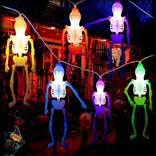 YeahBoom Halloween Lichterketten Skelette Lichter,300CM 20 LEDs Halloween Schädel Lichterkette,Schädel Dekoartikel Leuchtend,Batteriebetriebene,Skelette Lichterketten,für Außen und Innen von YeahBoom