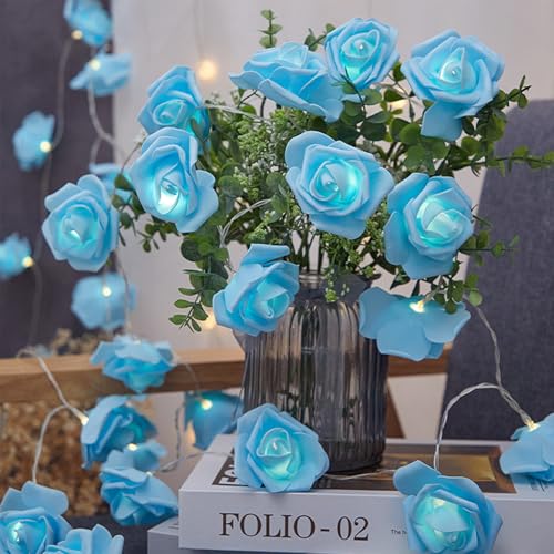 YeahBoom LED Rosen Lichterkette,1.5M 10 Blumen LED Künstliche Rosen Lichterketten,Batteriebetrieben,Rose Fairy Lights,Deko Rosen Lichterkette,Innenberei Hochzeit Schlafzimmer Blumen Weihnachts Deko von YeahBoom