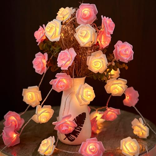 YeahBoom LED Rosen Lichterkette,1.5M 10 Blumen LED Künstliche Rosen Lichterketten,Batteriebetrieben,Rose Fairy Lights,Deko Rosen Lichterkette,Innenberei Hochzeit Schlafzimmer Blumen Weihnachts Deko von YeahBoom