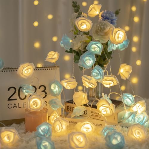 YeahBoom LED Rosen Lichterkette,1.5M 10 Blumen LED Künstliche Rosen Lichterketten,Batteriebetrieben,Rose Fairy Lights,Deko Rosen Lichterkette,Innenberei Hochzeit Schlafzimmer Blumen Weihnachts Deko von YeahBoom