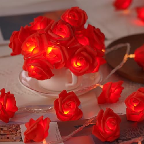YeahBoom LED Rosen Lichterkette,1.5M 10 Blumen LED Künstliche Rosen Lichterketten,Batteriebetrieben,Rose Fairy Lights,Deko Rosen Lichterkette,Innenberei Hochzeit Schlafzimmer Blumen Weihnachts Deko von YeahBoom