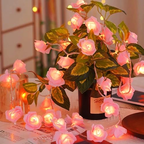 YeahBoom LED Rosen Lichterkette,1.5M 10 Blumen LED Künstliche Rosen Lichterketten,Batteriebetrieben,Rose Fairy Lights,Deko Rosen Lichterkette,Innenberei Hochzeit Schlafzimmer Blumen Weihnachts Deko von YeahBoom