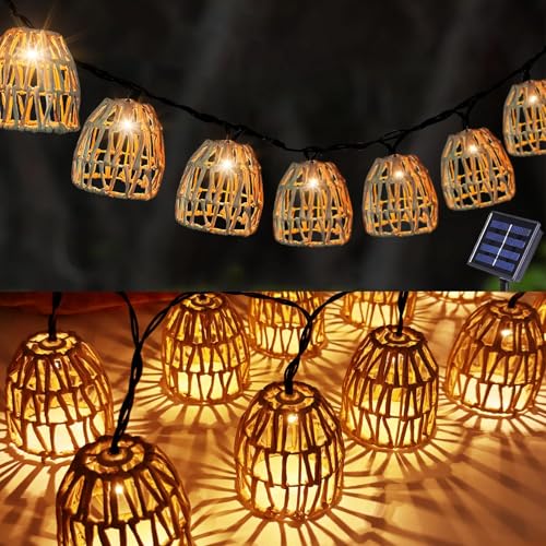 YeahBoom 10er Led Solar Lichterkette Aussen,Led Solar Rattankugel Lampion,Solar Lichterkette Aussen,Lichterkette Außen Solar,Solarleuchten Balkon Garten Outdoor für Außen Garten Solarleuchten von YeahBoom
