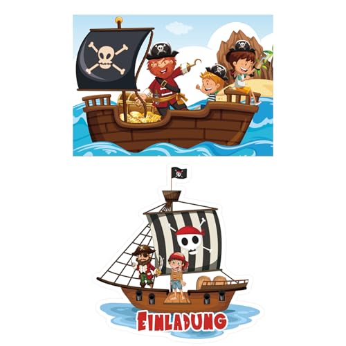 YeahBoom Piraten Einladungskarten,12 Deutsche Einladungskarten,12 Umschläge,12 Tattoo Aufkleber,Piraten Kindergeburtstag Einladung,Partyeinladungen Einladungen Kinder,Piratenparty Kindergeburtstag von YeahBoom