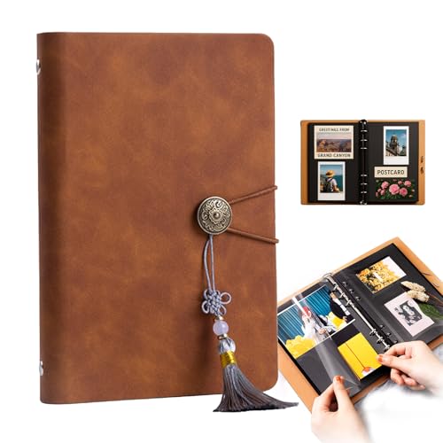 Yeahjiae Scrapbook Album für 4x6 Bilder - Kleines Fotobuch mit 30 schwarzen selbstklebenden Seiten - DIY Erinnerungsbuch für Hochzeit, Reisen, Konzert, Währung, Souvenirs, Basteln (Braun) von Yeahjiae