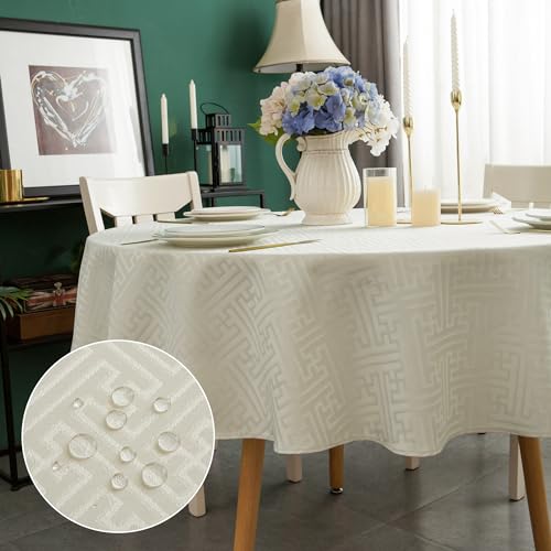 Yeahshion Runde Tischdecke, Anti-Flecken, Beige Φ150 cm, wasserdichte Jacquard-Tischdecke für Tisch, Esszimmer, Restaurant Yeahshion Runde Tischdecke, Anti-Flecken, Beige Φ150 cm, wasserdichte Jacquard-Tischdecke für Tisch, Esszimmer, Restaurant von Yeahshion