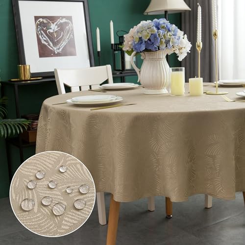 Yeahshion Runde Tischdecke, Anti-Flecken, Mokka Φ150 cm, wasserdichte Jacquard-Tischdecke mit Blattmuster für Tisch, Esszimmer, Restaurant Yeahshion Runde Tischdecke, Anti-Flecken, Mokka Φ150 cm, wasserdichte Jacquard-Tischdecke mit Blattmuster für Tisch, Esszimmer, Restaurant von Yeahshion