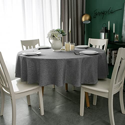 Yeahshion Runde Tischdecke Fleckabweisend Dunkelgrau Φ120cm, wasserdichte Tischdecke Polyester-Leinen-Optik für Tisch, Esszimmer, Restaurant Schutz (Dunkelgrau, Φ120cm) von Yeahshion