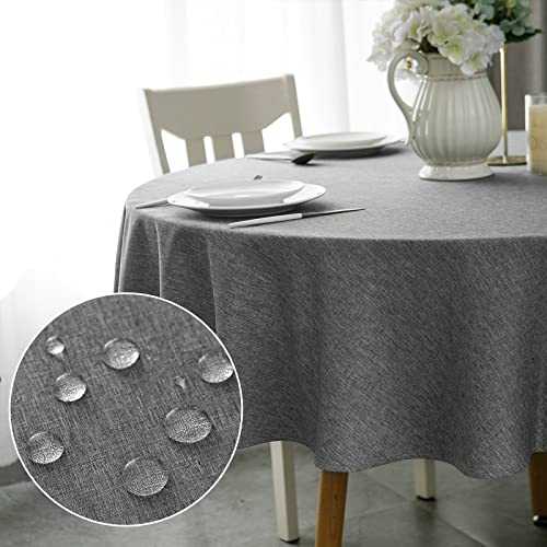 Yeahshion Runde Tischdecke Fleckabweisend Dunkelgrau Φ150cm, wasserdichte Tischdecke Polyester-Leinen-Optik für Tisch, Esszimmer, Restaurant Schutz (Dunkelgrau, Φ150cm) von Yeahshion