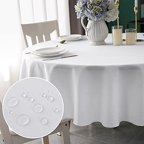 Yeahshion Runde Tischdecke Fleckabweisend Weiß Φ120cm, wasserdichte Tischdecke Polyester-Leinen-Optik für Tisch, Esszimmer, Restaurant Schutz (Weiß, Φ120cm) von Yeahshion