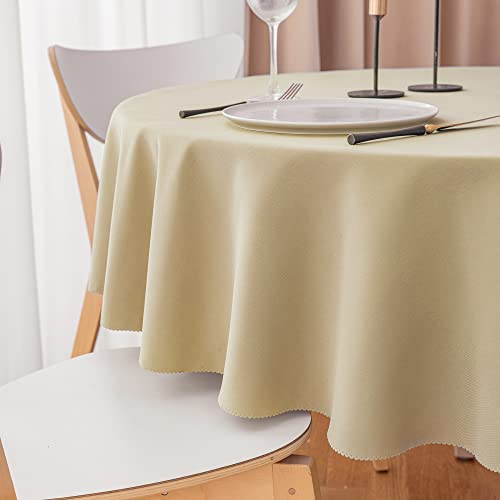 Yeahshion Schmutzabweisende Runde Tischdecke Beige Φ150cm, wasserdichte Tischdecke aus Polyester mit Gewelltem Rand für Tisch, Essen, Restaurant von Yeahshion