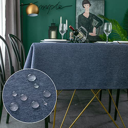 Yeahshion Tischdecke Rechteckig Schmutzabweisend, Blau 140 x 240 cm, Polyester-Leinen-Effekt, wasserdichte Tischdecke für Tisch, Esszimmer, Restaurant, Schutz (Blau, 140 x 240 cm) von Yeahshion