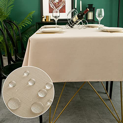 Yeahshion Tischdecke Rechteckig Schmutzabweisend, Beige 140 x 140 cm, Polyester-Leinen-Effekt, wasserdichte Tischdecke für Tisch, Esszimmer, Restaurant, Schutz (Beige, 140 x 140 cm) von Yeahshion