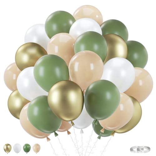 Luftballons Salbeigrün, 60 Stück Luftballons Grün Weiß Beige Metallic, Retro Grün Gold Weiss Metallic Latex Luftballons für Geburtstag, Hochzeit, Tropische Safari Dschungel Party Deko, Baby Shower Luftballons Salbeigrün, 60 Stück Luftballons Grün Weiß Beige Metallic, Retro Grün Gold Weiss Metallic Latex Luftballons für Geburtstag, Hochzeit, Tropische Safari Dschungel Party Deko, Baby Shower von Yealiely