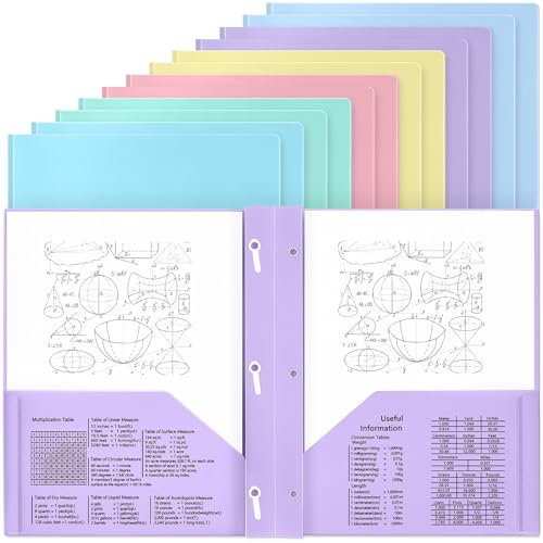 Yeaqee 12 Stück Kunststoff-Aktenordner mit 2 Taschen und 3 Zinken, Büro- und Schulorganisationsbedarf für Papierdokumente, Hausaufgaben, Projektmappen, passend für Briefgröße (Pastellfarben) von Yeaqee