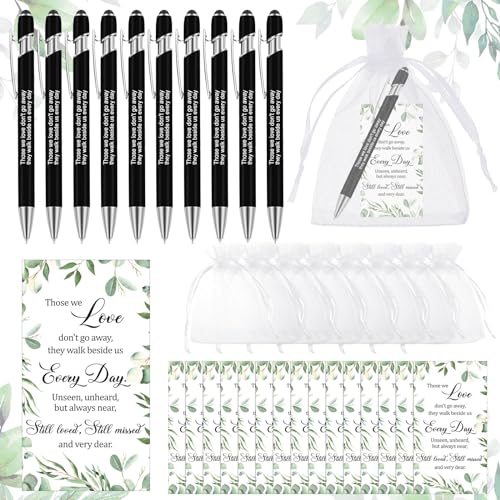 Yeaqee 150-teiliges Beerdigungsgeschenk-Set, Beerdigungsgeschenke für einen Gedenkdienst, 50 Kugelschreiber, 50 Gedichtkarten, weiße Organza-Beutel, Trauergeschenk (grün, klassisch) von Yeaqee