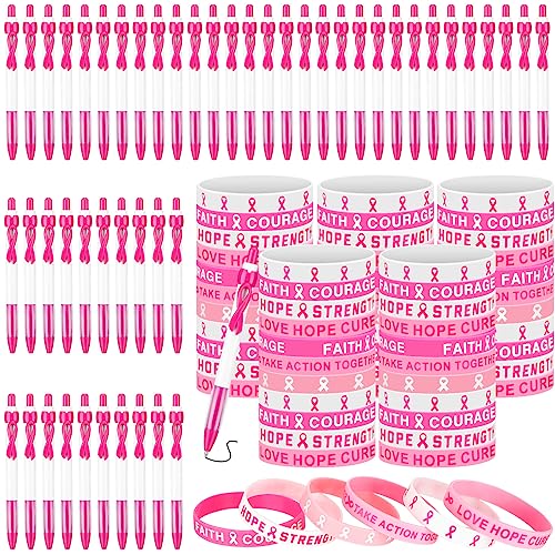 Yeaqee 200 Stück Brustkrebs-Bewusstseinszubehör, inklusive 100 Brustkrebs-Bewusstseinsarmbändern, 100 rosa Schleifenstifte, inspirierende Armbänder, Kugelschreiber für Wohltätigkeitsorganisationen Yeaqee 200 Stück Brustkrebs-Bewusstseinszubehör, inklusive 100 Brustkrebs-Bewusstseinsarmbändern, 100 rosa Schleifenstifte, inspirierende Armbänder, Kugelschreiber für Wohltätigkeitsorganisationen von Yeaqee