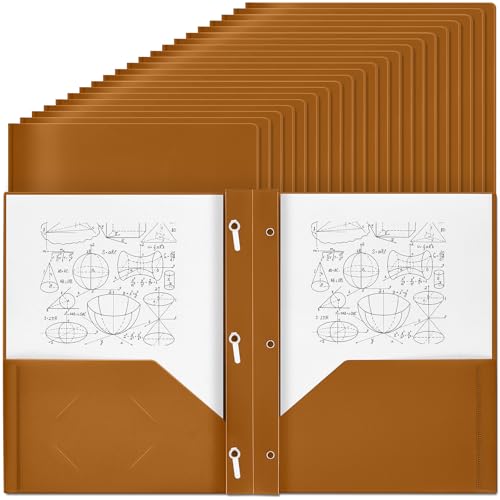 Yeaqee 30 Plastikmappen mit Taschen und Zinken Plastikmappen mit 2 Taschen Tasche für Büro, Schule für Studenten, Lehrer, Büroangestellte (Braun) von Yeaqee