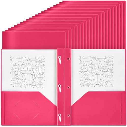 Yeaqee 30 Plastikmappen mit Taschen und Zinken Plastikmappen mit 2 Taschen Tasche für Büro, Schule für Studenten, Lehrer, Büroangestellte (Rose Pink) von Yeaqee