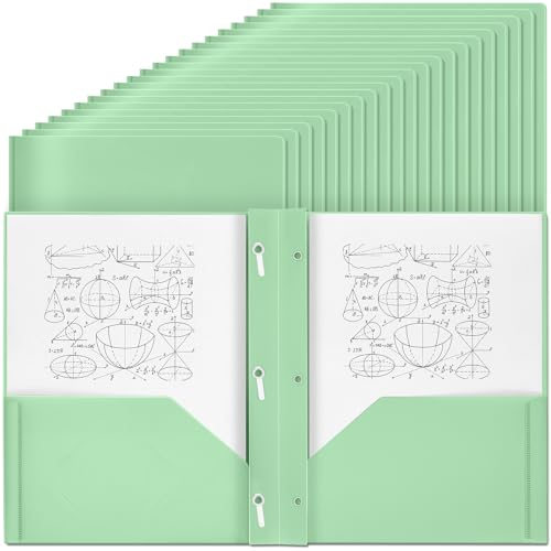 Yeaqee 30 Plastikmappen mit Taschen und Zinken Plastikmappen mit 2 Taschen Tasche für Büro, Schule für Studenten, Lehrer, Büroangestellte (Salbeigrün) von Yeaqee