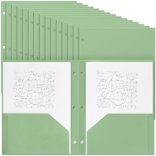 Yeaqee 50 Stück Kunststoff-Ordner mit Taschen, 3-fach gelocht, 2 Taschen, Aktenordner für 3-Ringbinder, Trennblätter für Notizbücher, strapazierfähiges Polymaterial für Büro und Zuhause (Salbeigrün) Yeaqee 50 Stück Kunststoff-Ordner mit Taschen, 3-fach gelocht, 2 Taschen, Aktenordner für 3-Ringbinder, Trennblätter für Notizbücher, strapazierfähiges Polymaterial für Büro und Zuhause (Salbeigrün) von Yeaqee