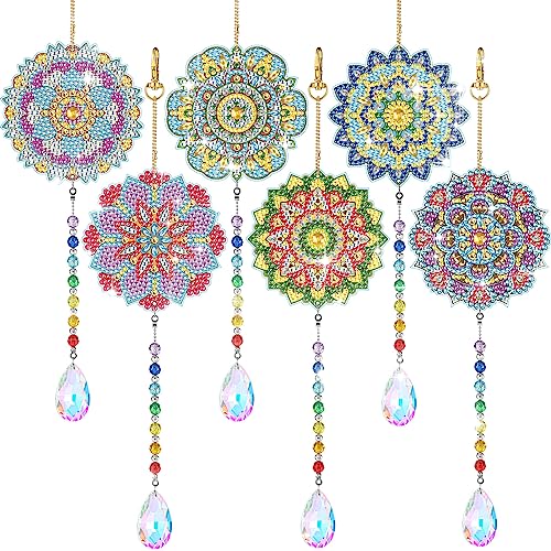 Yeaqee 6 Pcs Diamond Painting Sun Catchers Mandala Flower Diamond Art Wind Chimes Double Sided Diamond Painting Hanging Ornament Diamond Art Accessories and Tools for Garden Decoration Adults Kids DIY von Yeaqee