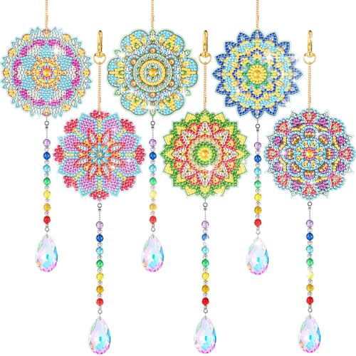 Yeaqee 6 Pcs Diamond Painting Sun Catchers Mandala Flower Diamond Art Wind Chimes Double Sided Diamond Painting Hanging Ornament Diamond Art Accessories and Tools for Garden Decoration Adults Kids DIY von Yeaqee